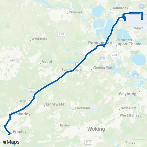 Newbury & District Heathrow Term 5 - Frimley Railway Sta map