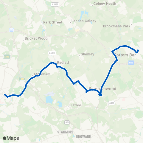 Sullivan Buses Potters Bar Railway Station - Tesco map