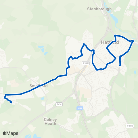 Sullivan Buses Hatfield Railway Sta - Nicholas Breakspear Sch Grounds map
