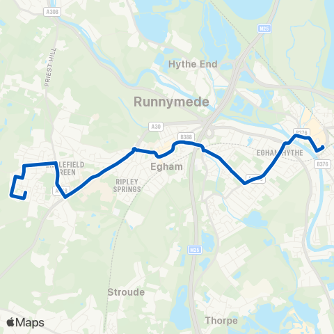 White Bus Services Elmsleigh Bus Sta - Royal Holloway Coll map