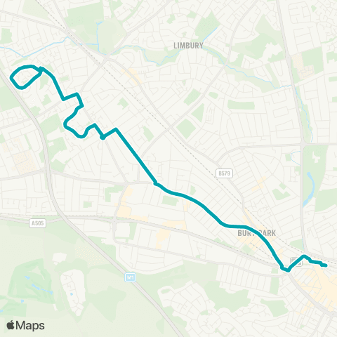 Arriva Beds and Bucks The Green Shops - Luton Sta Interchange map
