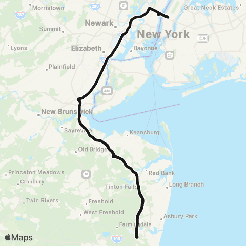 Academy Bus Parkway Express - Port Authority map