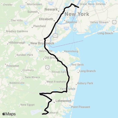 Academy Bus Lakehurst, Manchester, Jackson - Port Authority map