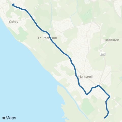 Al's Coaches Caldy Grammar School - Wood Lane map