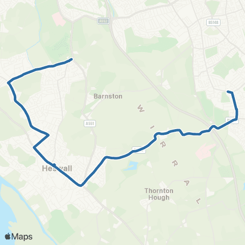 Al's Coaches Barnston Rd - Wirral Grammar Sch For Girls B map