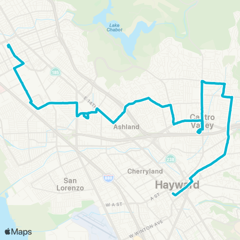 AC Transit Alvarado - Castro Valley - B Street map