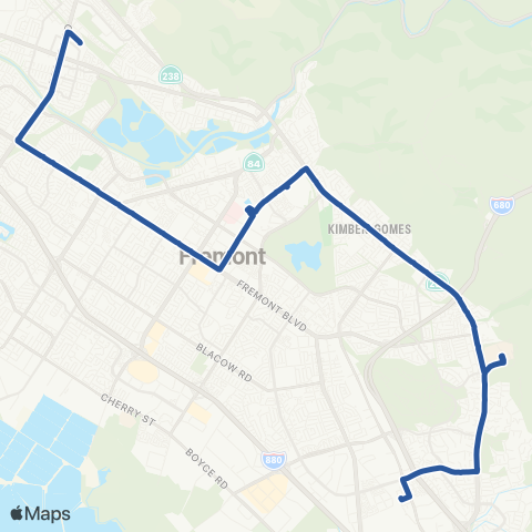 AC Transit Fremont Boulevard-Walnut Avenue-Mission map