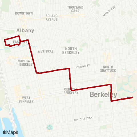AC Transit U.C. Village - Cedar - U.C. Campus map