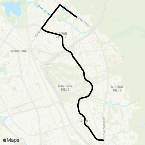 AC Transit Mission San Jose - Hopkins Mid map