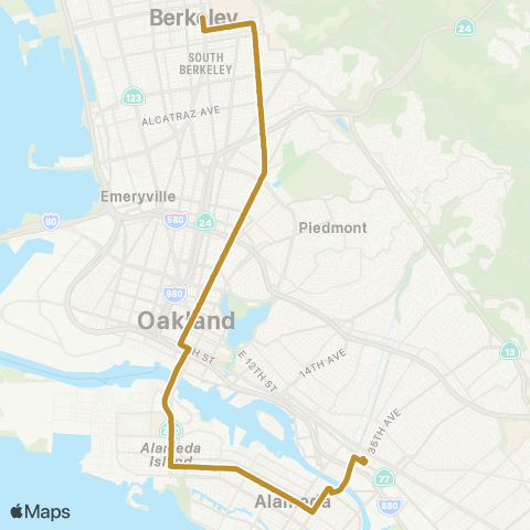 AC Transit Santa Clara-Broadway All Nighter map