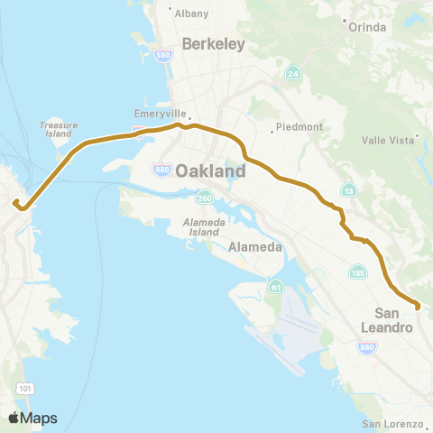 AC Transit Macarthur - Eastmont Transbay map