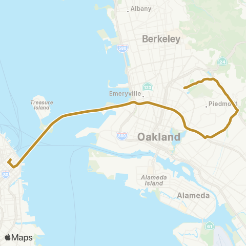 AC Transit Montclair - Park Boulevard Transbay map