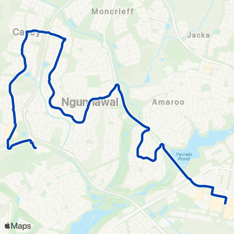 ACTION Gungahlin to Casey via Ngunnawal map