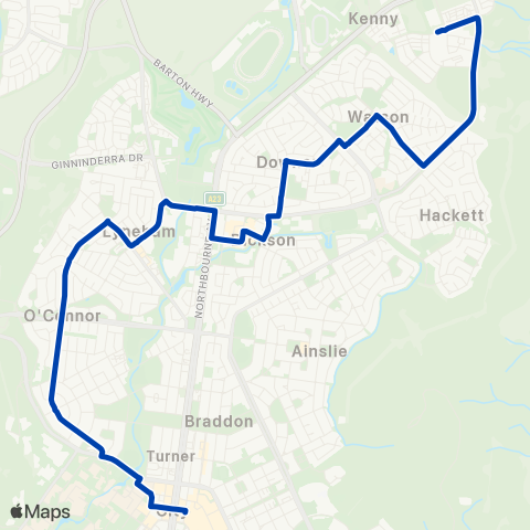 ACTION City to Watson via Lyneham & Dickson map