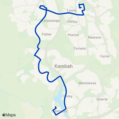 ACTION Tuggeranong to Woden via Kambah W & Cooleman Court map