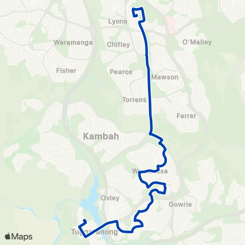 ACTION Tuggeranong to Woden via Monash & Wanniassa map