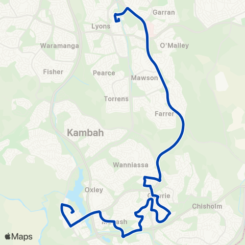 ACTION Erindale to Tuggeranong via Gowrie map