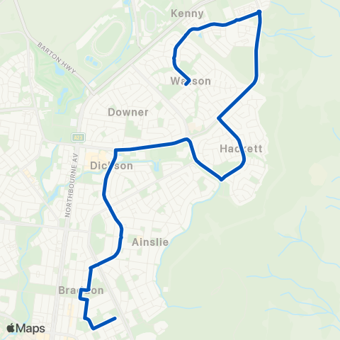 ACT School routes Ainslie PS Donaldson St map