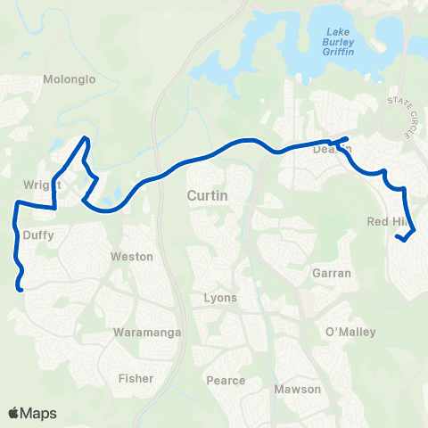 ACT School routes Canberra Senior Grammar School Golden Gr map