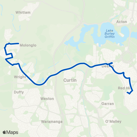 ACT School routes Canberra Senior Grammar School Golden Gr map