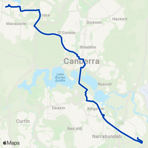 ACTION Fyshwick to Belconnen via Railway Sta map