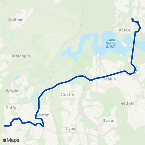 ACTION City ANU to Weston Creek via Cooleman Court map