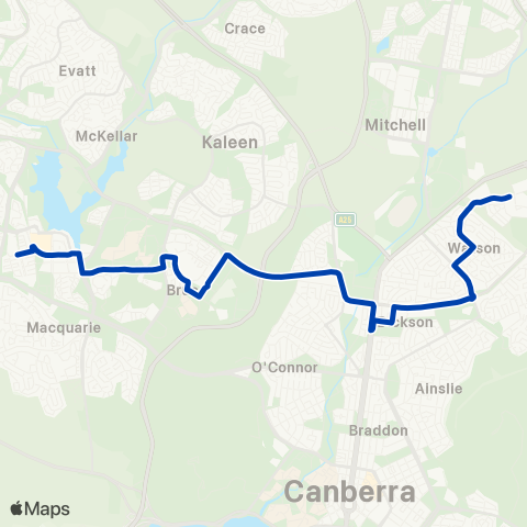 ACTION Watson to Belconnen via Dickson & Bruce map
