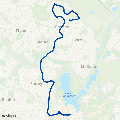 ACTION Spence to Belconnen via Melba map