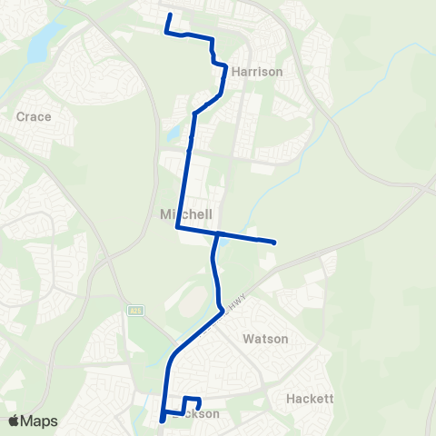 ACTION Dickson to Gungahlin via Mitchell & Franklin map