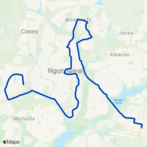 ACTION Gungahlin to Casey via Moncrieff & Ngunnawal map