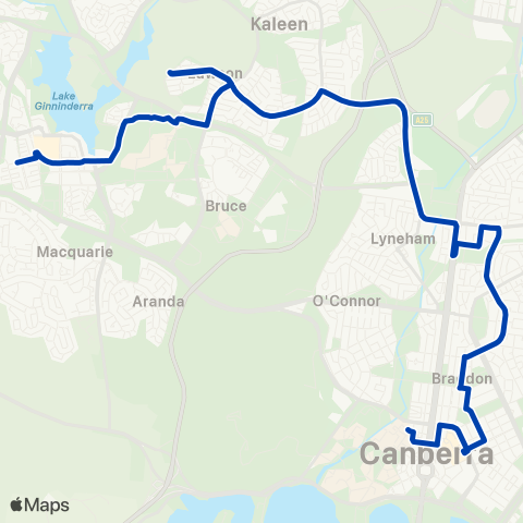 ACTION Belconnen to City via Kaleen S & Dickson map