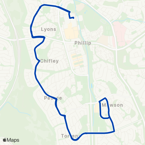 ACTION Woden to Southlands via Lyons & Pearce map