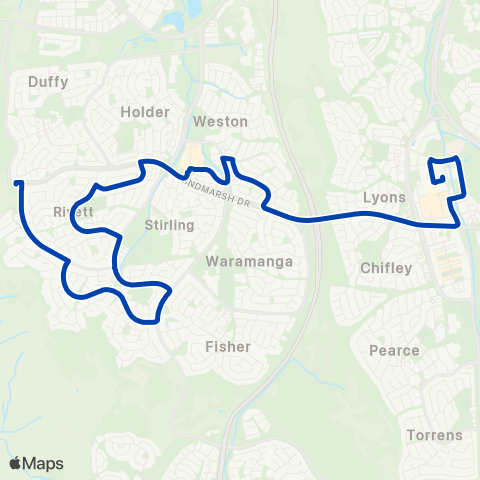 ACTION Woden to Weston Creek via Cooleman Court & Rivett map