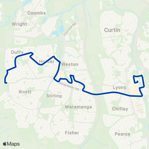 ACTION Woden to Weston Creek via Cooleman Court & Duffy map