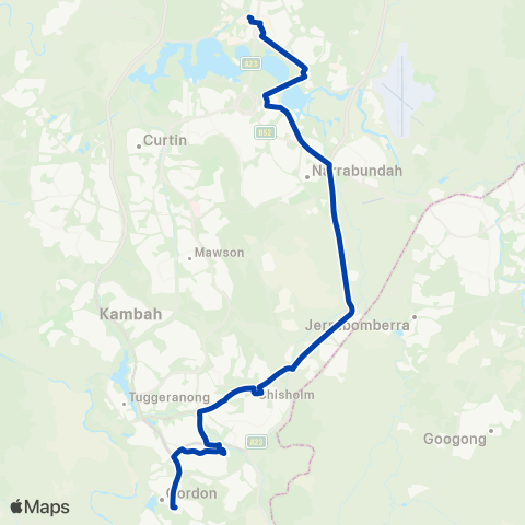 ACTION City ANU to Lanyon via Chisholm & Calwell map