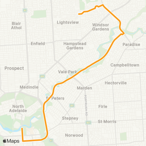 Torrens Transit Northgate - Adelaide Oval map