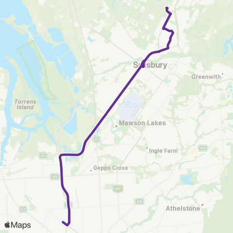 Torrens Transit Elizabeth - Adelaide SS of English map