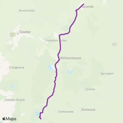 LinkSA Cudlee Creek - Tanunda (Para Rd) via Kersbrook & Lyndoch map