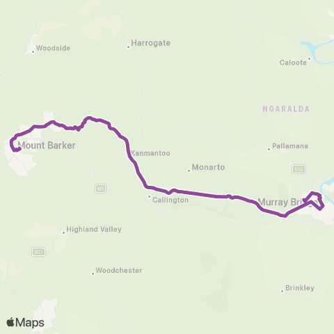 LinkSA Murray Bridge - Mt Barker via Kanmantoo & Nairne map