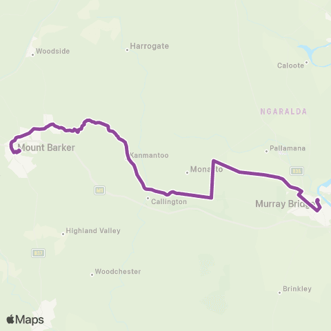 LinkSA Mt Barker - Murray Bridge via Kanmantoo & Monarto Safari Pk map