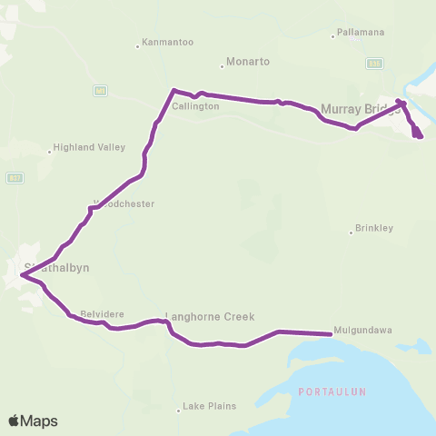 LinkSA Langhorne Creek - Murray Bridge via Strathalbyn & Callington map