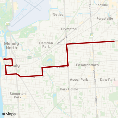 Torrens Transit Cabra Dominican College - Glenelg Intg map