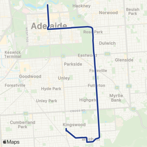 Torrens Transit Mitcham Square - Adelaide Oval map