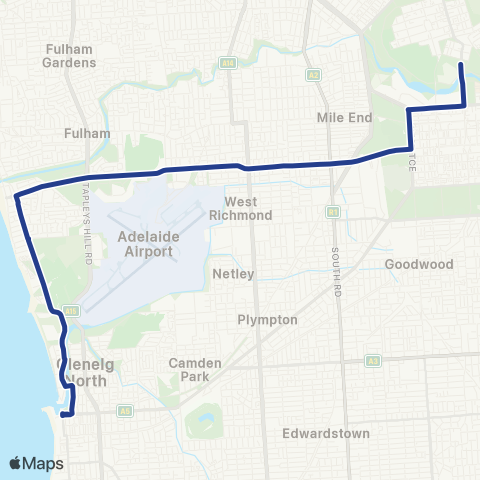 Torrens Transit Glenelg - Adelaide Oval map