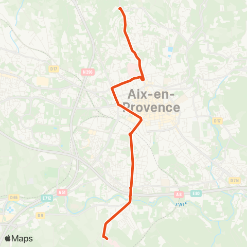 Aix en Bus P+R Brunet ↔ Hôpital Provence map