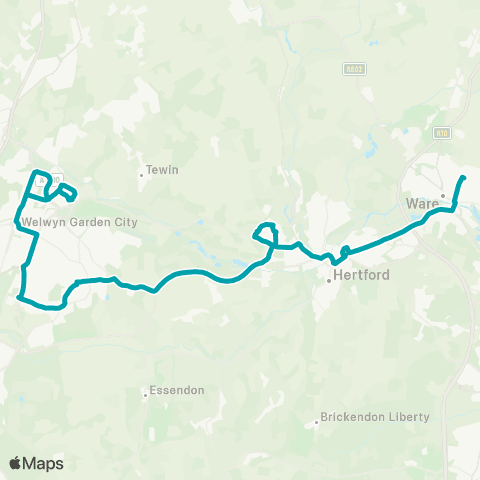 Arriva Herts and Essex Harwood Hill - Sandeman Gardens map