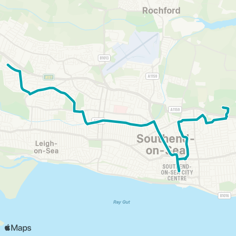 Arriva Herts and Essex Southend Leisure Centre - Belgrave Road map