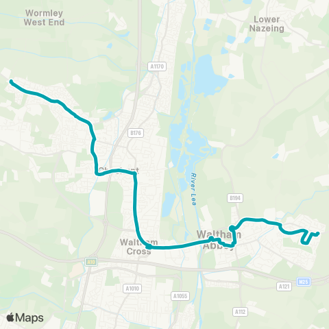 Arriva Herts and Essex Smiths Lane - Upshire Shops map