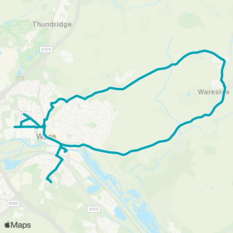 Arriva Herts and Essex Ware Railway Sta - Ware Railway Sta map