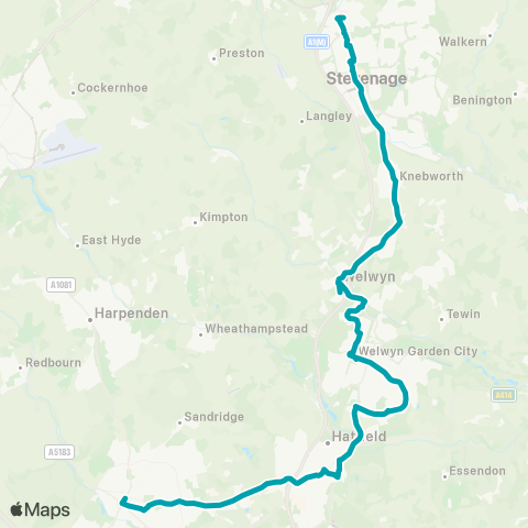 Arriva Herts and Essex St Peter's Street - Lister Hospital map